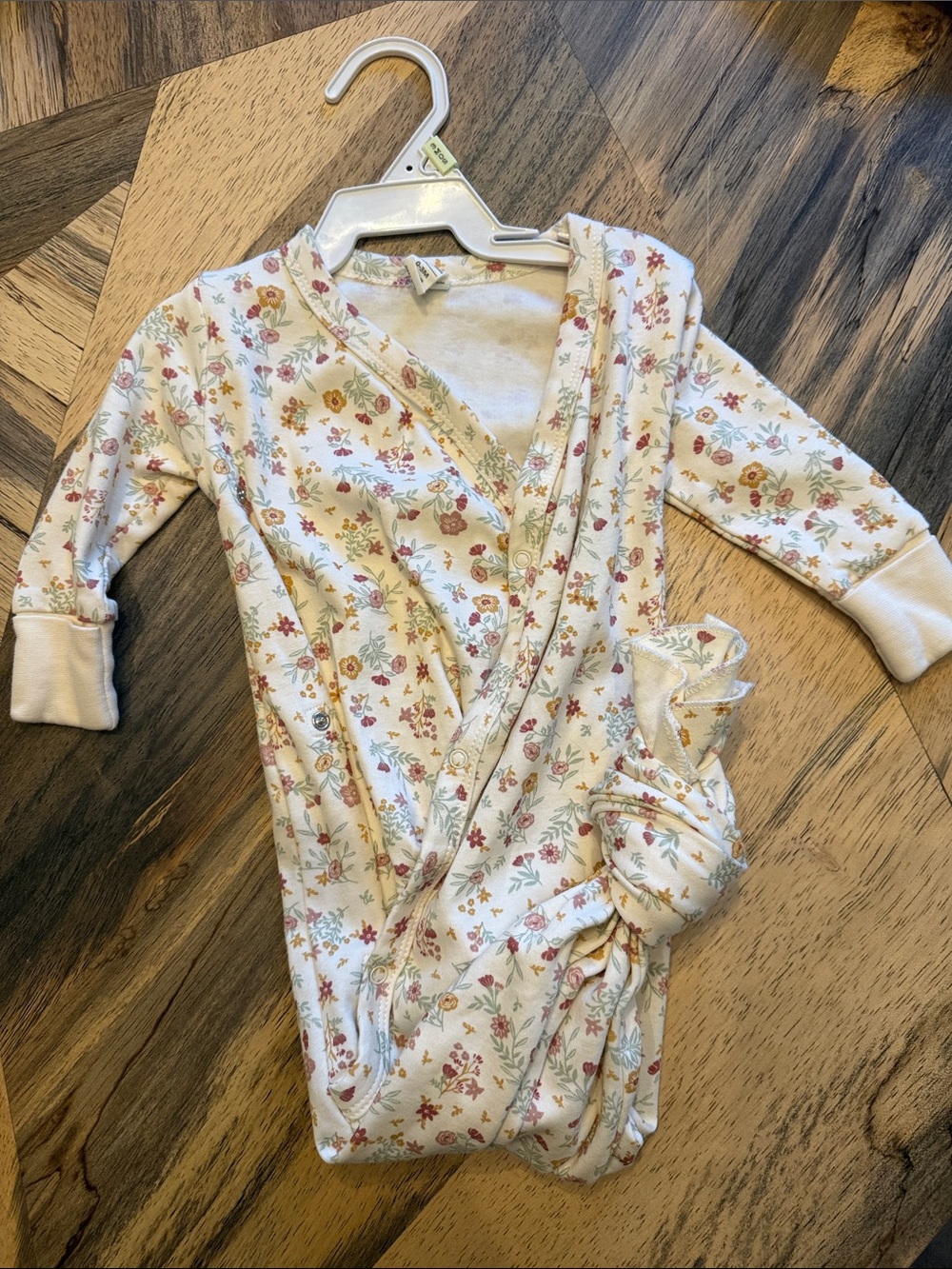 Colored Organics Cream Floral Kimono Gown with Pink and Green Flowers